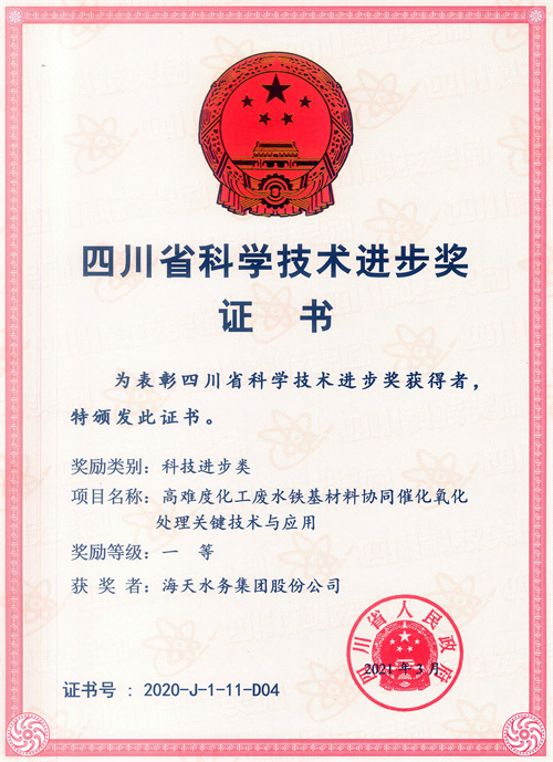 四川省科学技术进步奖-项目名称高难度化工废水铁基材料协同催化氧化处理关键技术与应用一等获奖者6008集团官方网站